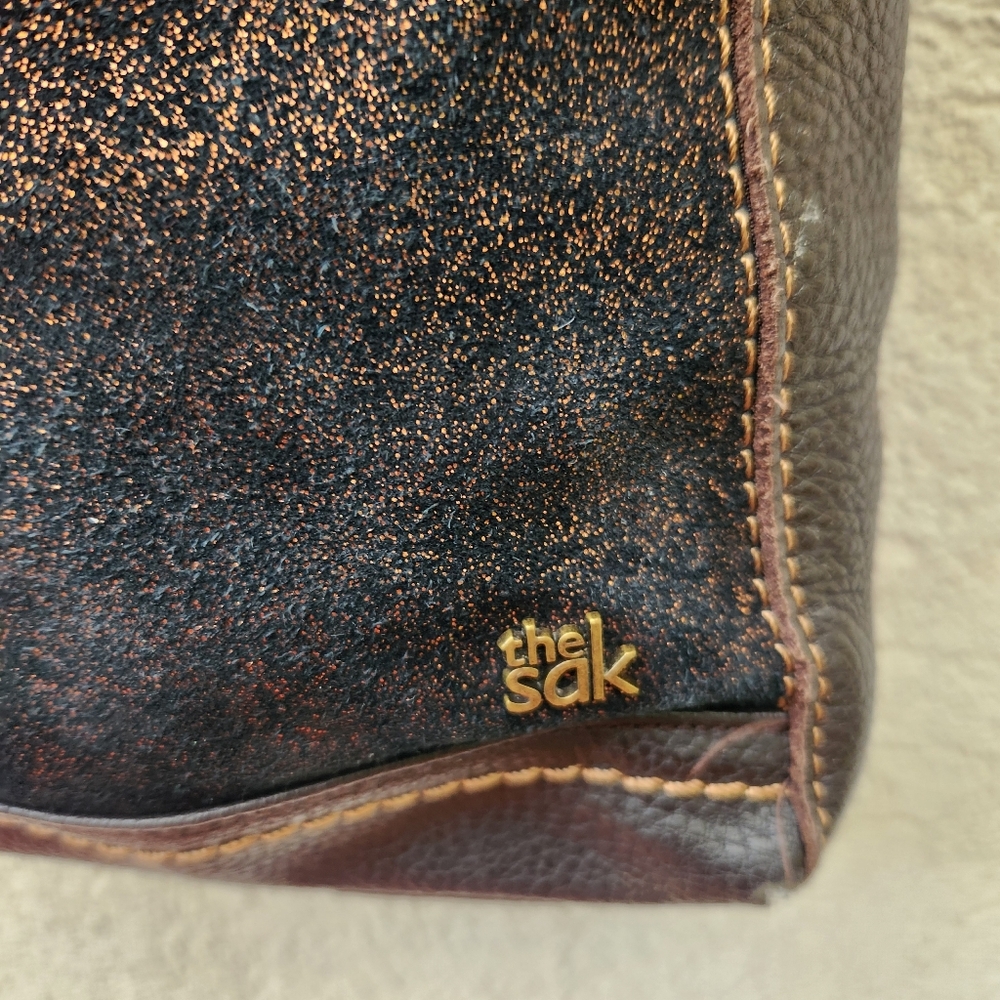 THE SAK Iris Crossbody Bag Brown Leather Metallic Zipper Close Pockets Boho - Picture 5 of 13
